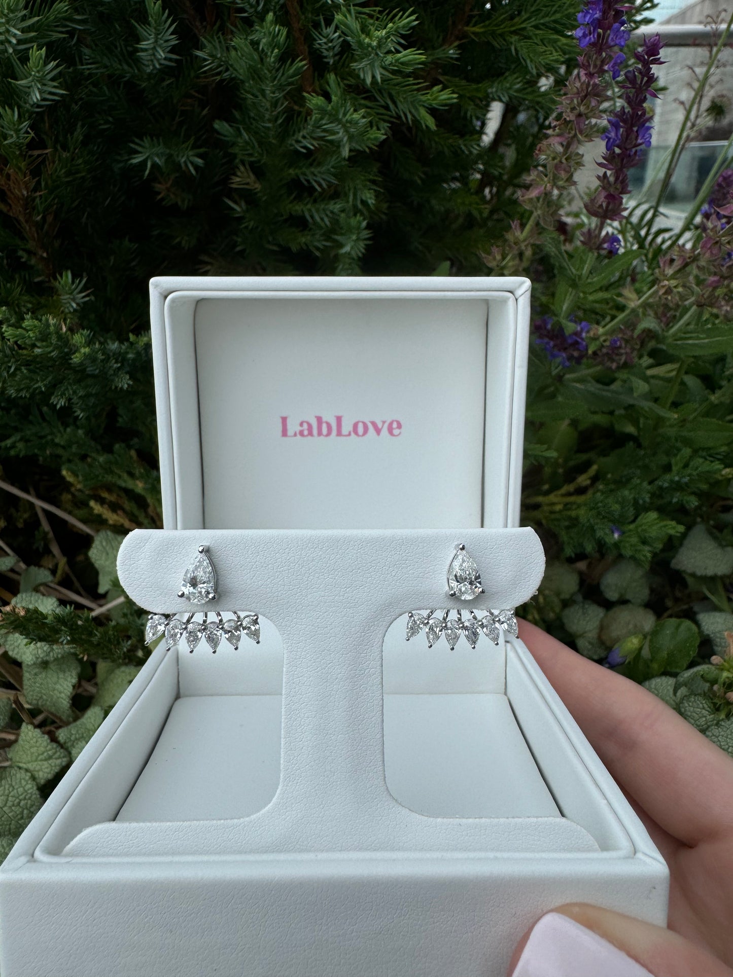 Pear Lab Diamond Stud w/Pear Jacket - LabLove Jewelry