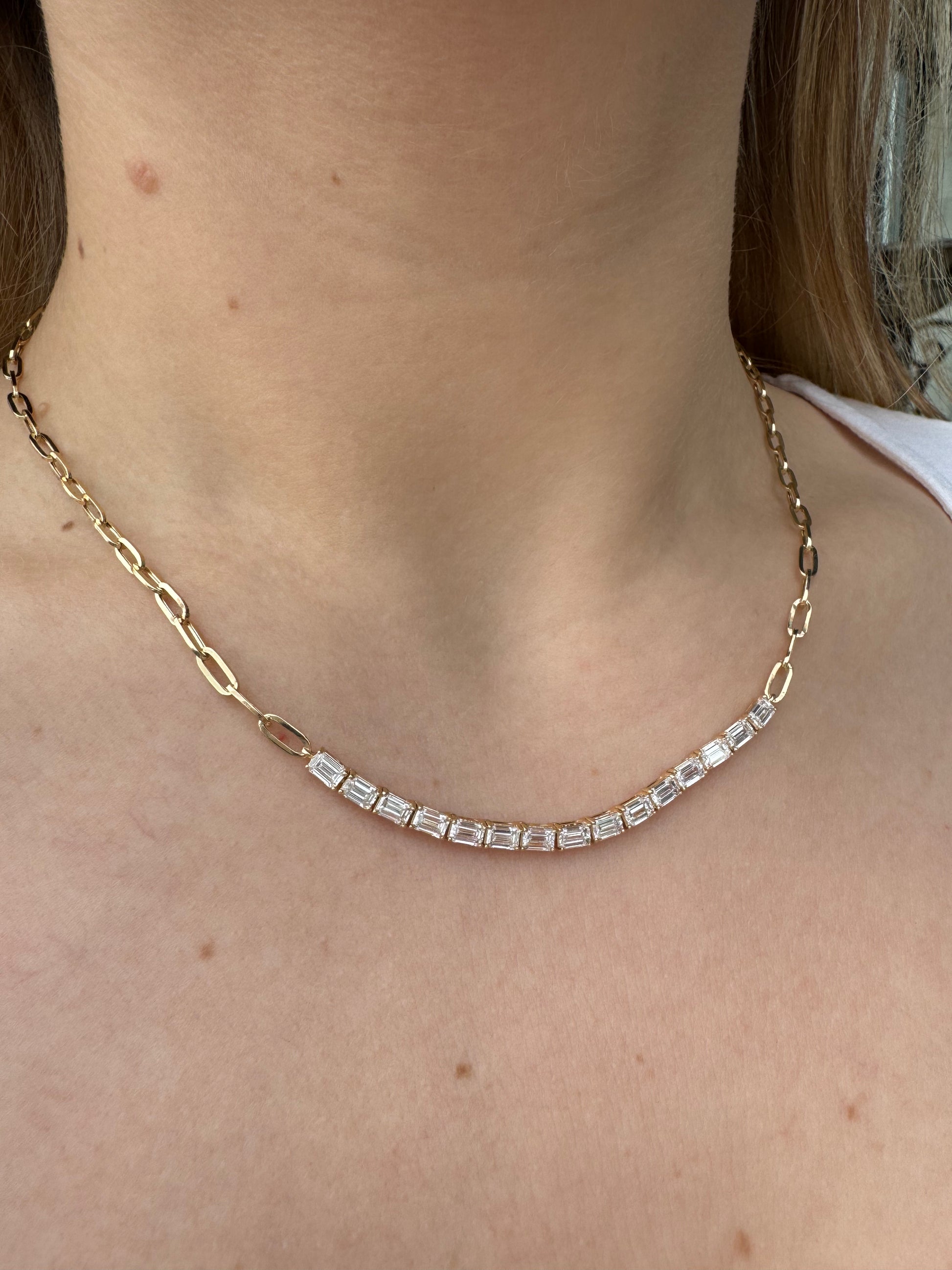 Emerald Cut Lab Diamonds on Paperclip Chain - LabLove Jewelry