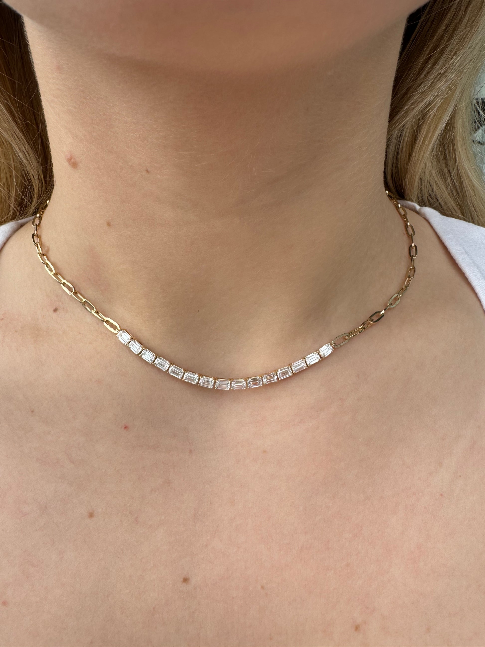 Emerald Cut Lab Diamonds on Paperclip Chain - LabLove Jewelry