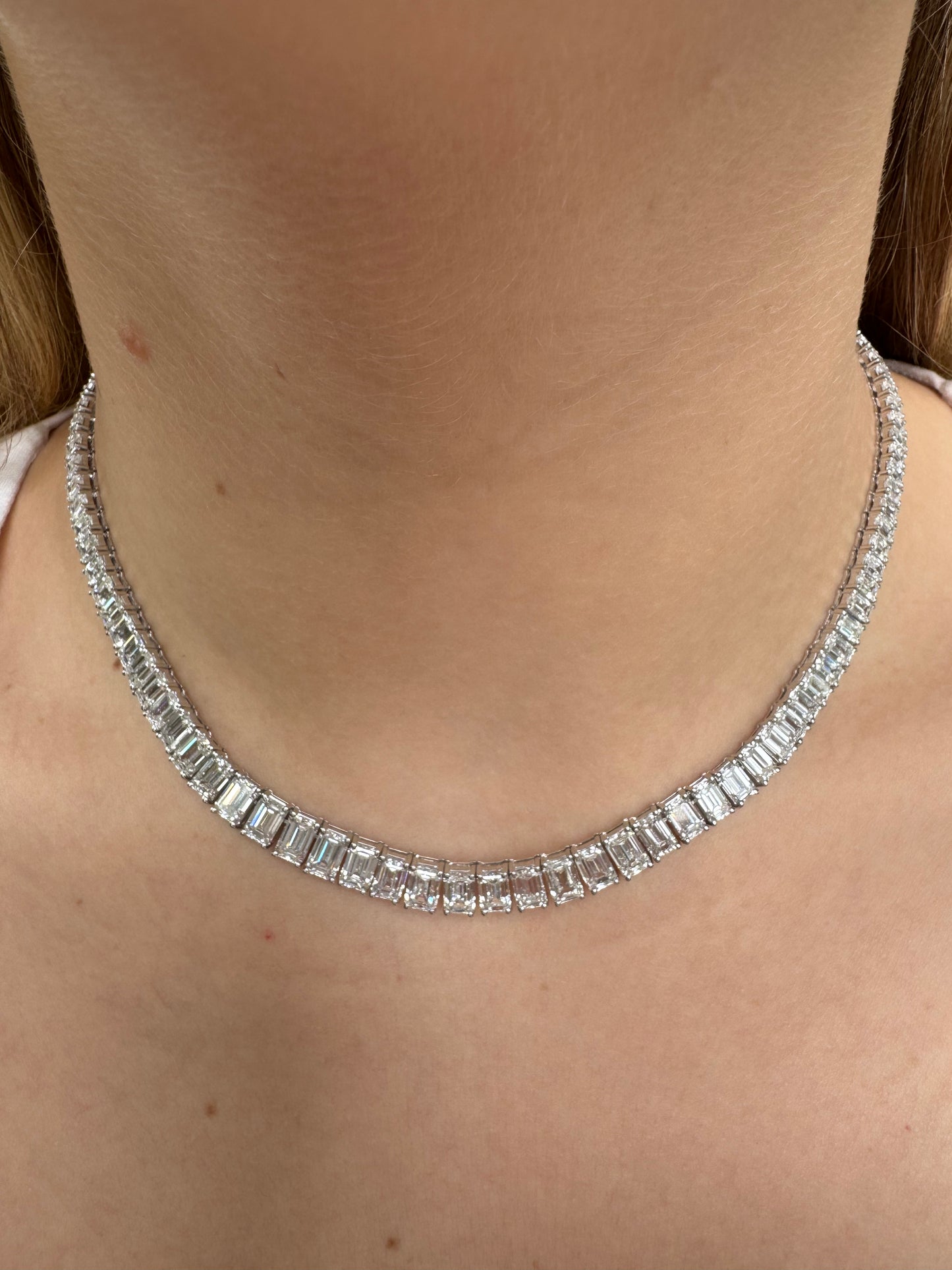 Emerald Cut Lab Diamond Graduated Tennis Necklace - LabLove Jewelry