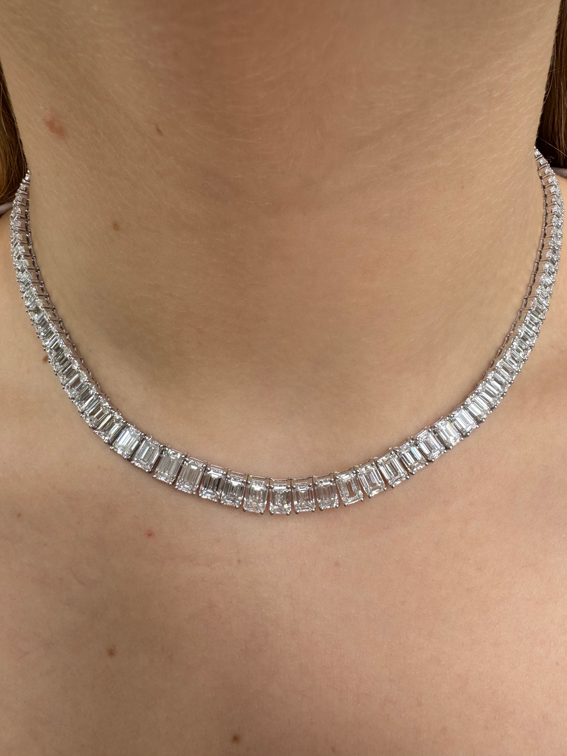 Emerald Cut Lab Diamond Graduated Tennis Necklace - LabLove Jewelry