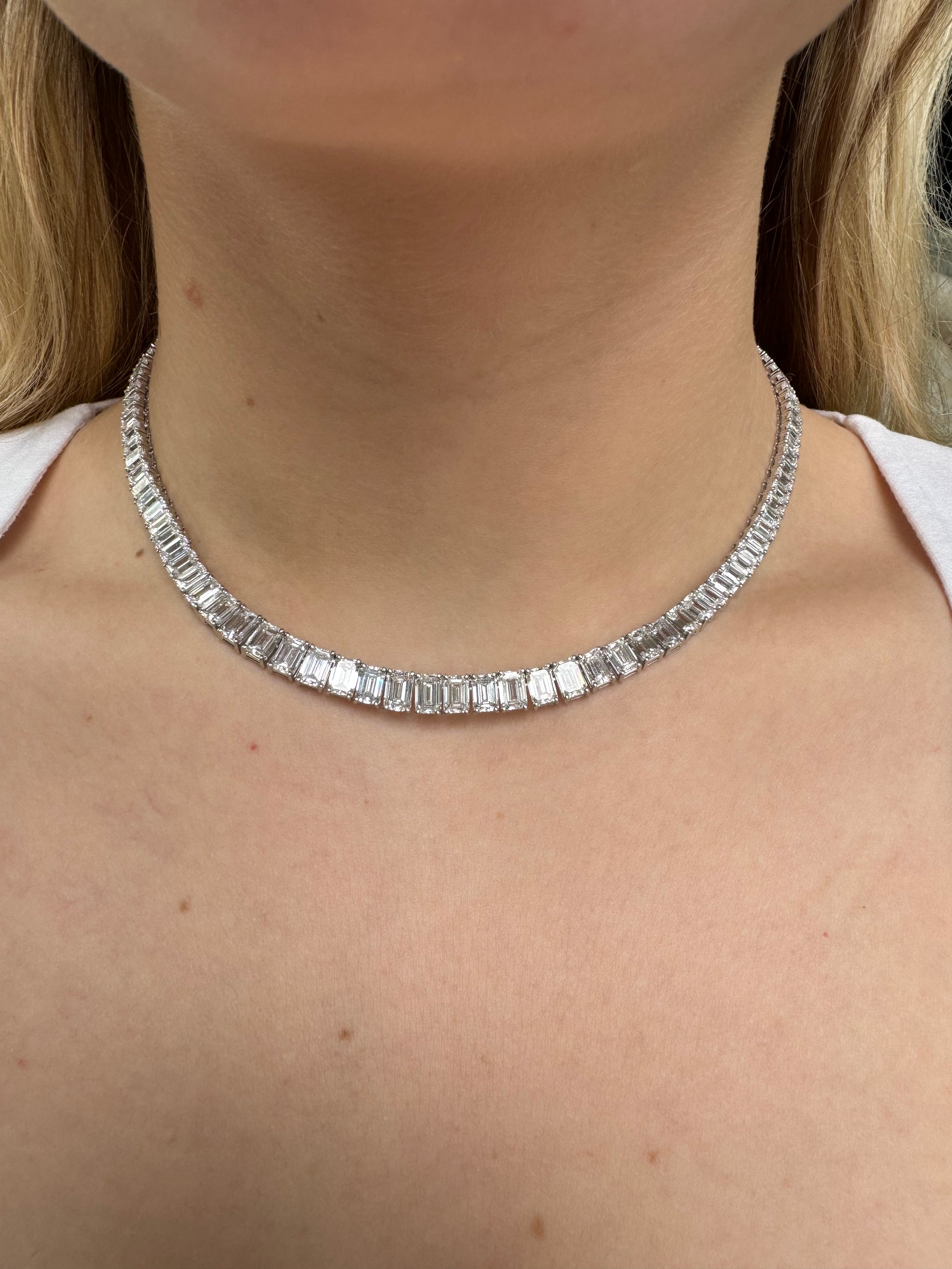 Emerald Cut Lab Diamond Graduated Tennis Necklace - LabLove Jewelry