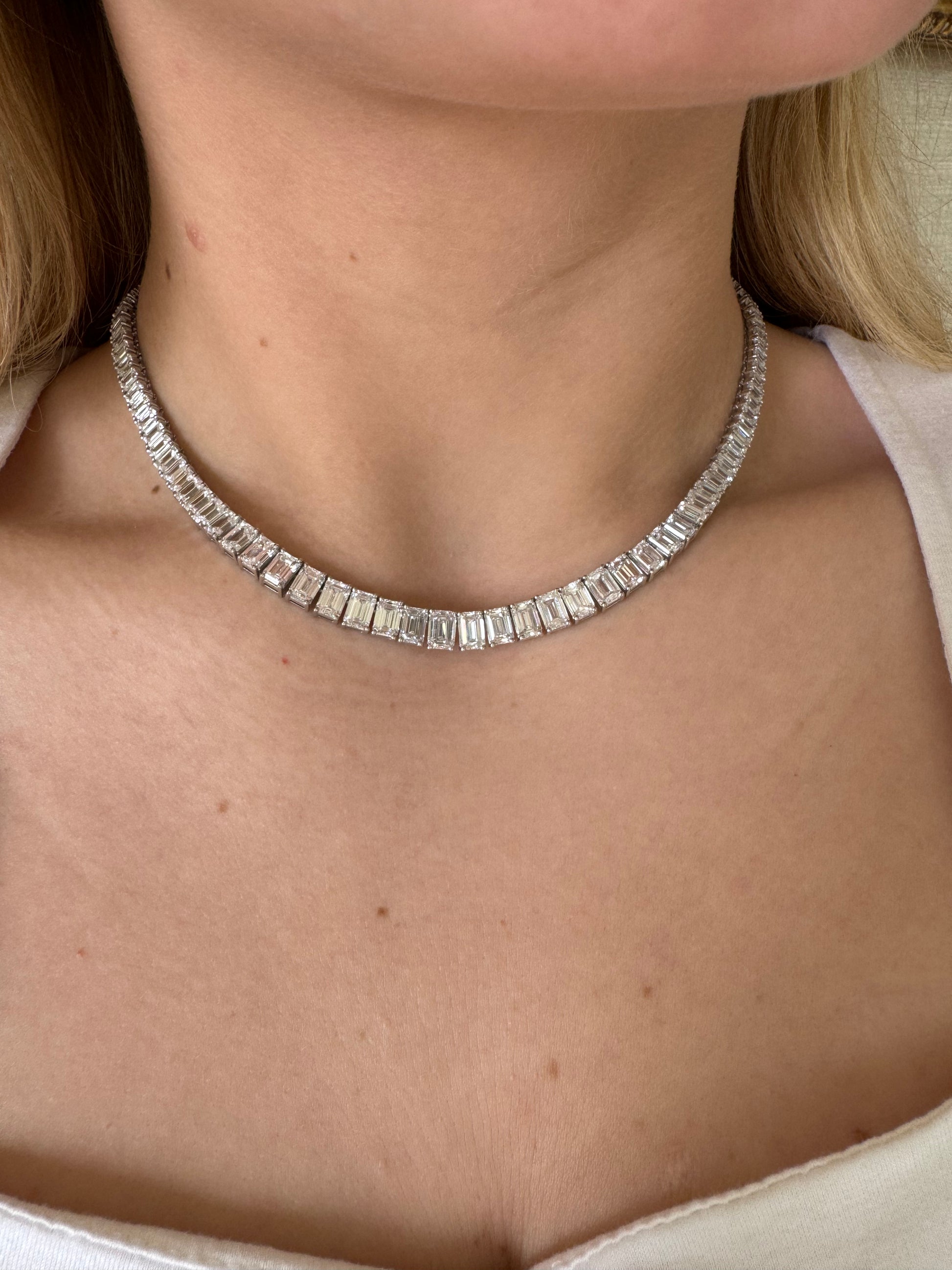 Emerald Cut Lab Diamond Graduated Tennis Necklace - LabLove Jewelry