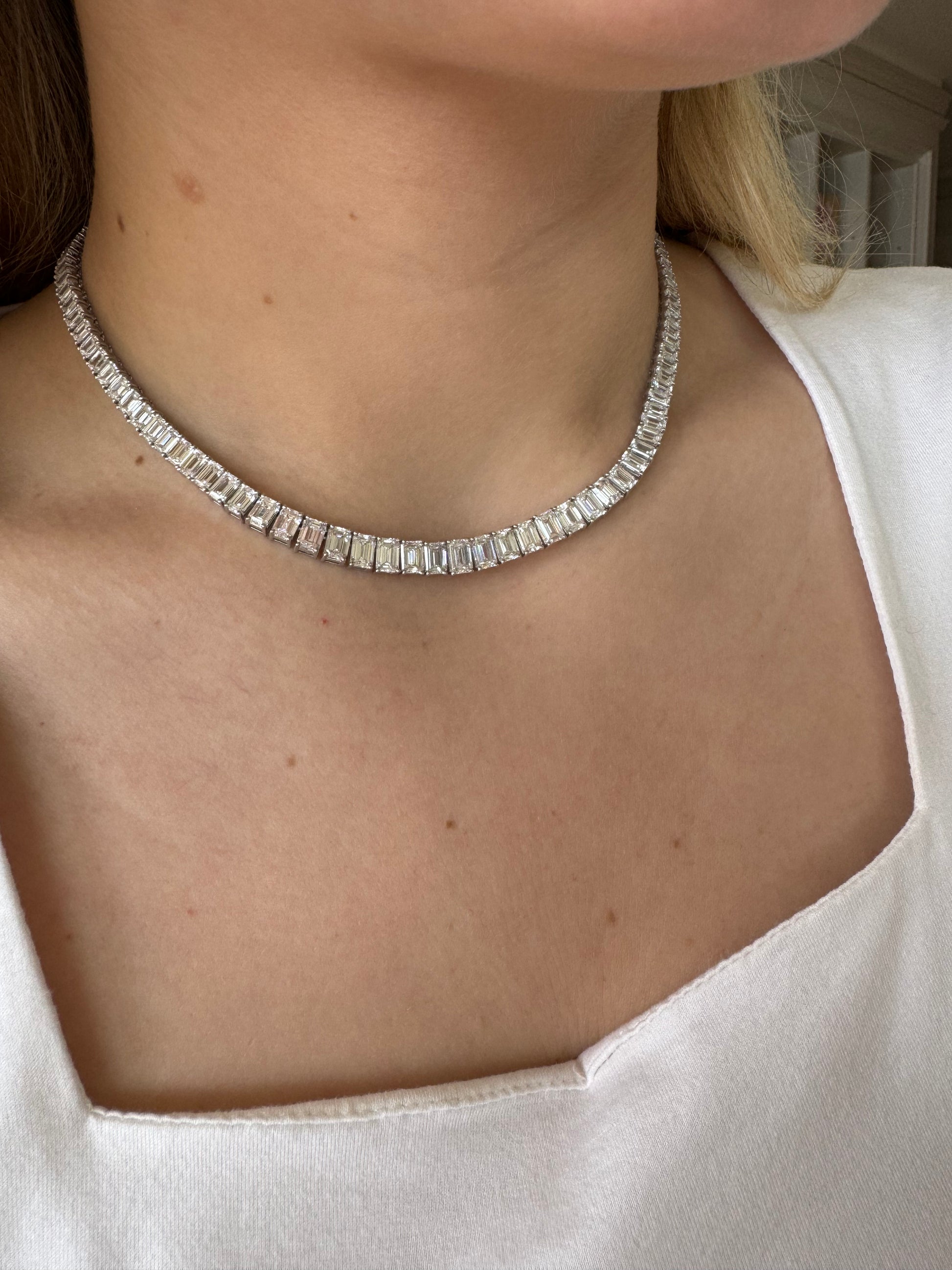 Emerald Cut Lab Diamond Graduated Tennis Necklace - LabLove Jewelry